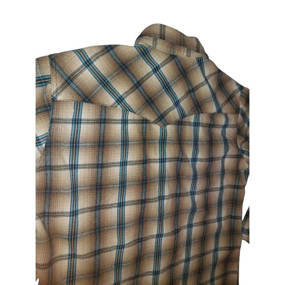 VINTAGE WRANGLER WRANCHER PEARL SNAP SHIRT MENS L BEIGE BLUE WESTERN - Picture 4 of 6